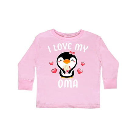

Inktastic I Love My Oma with Cute Penguin and Hearts Gift Toddler Toddler Girl Long Sleeve T-Shirt