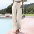 thumbnail image 2 of Lixiuxyad Womens Cotton Linen Palazzo Pants Drawstring Elastic Waist Casual Wide Leg Trousers with Pockets White, 2 of 6