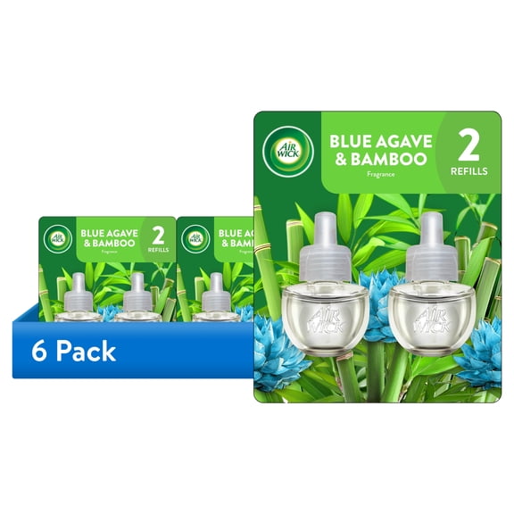 (6 pack) Air Wick Plug-In Scented Oil Warmer Air Freshener Refills, Blue Agave & Bamboo, 2 Count