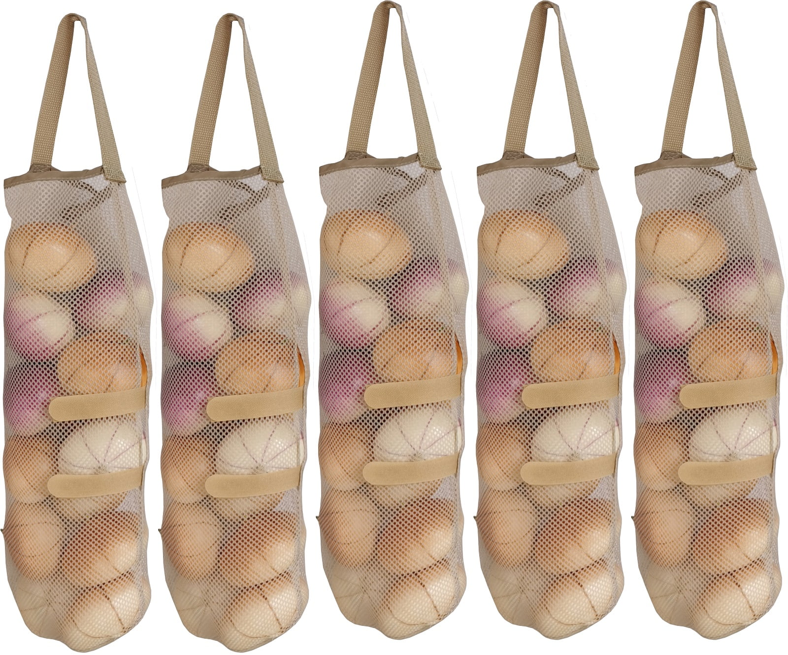 Set Of 2 Reusable Hanging Mesh Storage Bags For Vegetables, Garlic, Onions, Potatoes