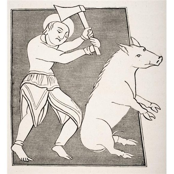 Posterazzi DPI1857920 The Pork Butcher 19th Century Reproduction of Miniature in A Charter of Solignac Abbey Poster Print, 14 x 15