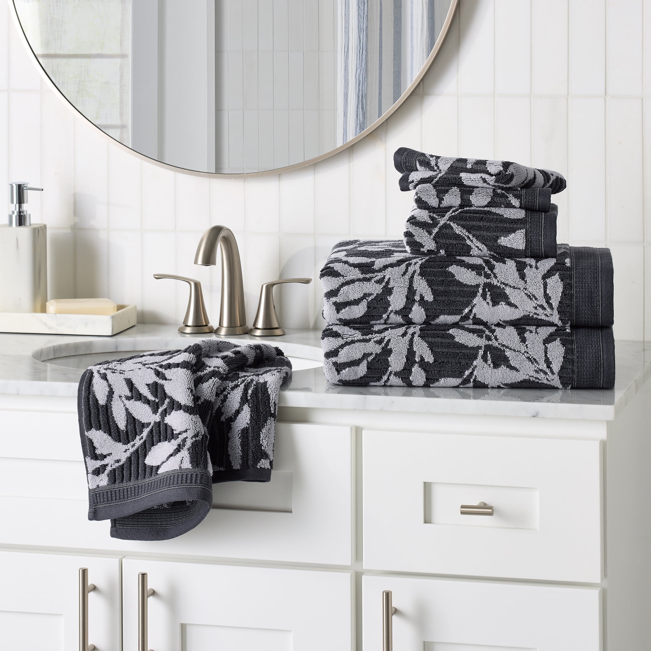 Better Homes & Gardens Signature Soft Floral 6 Piece Towel Set,Grey Shadow/Soft Silver
