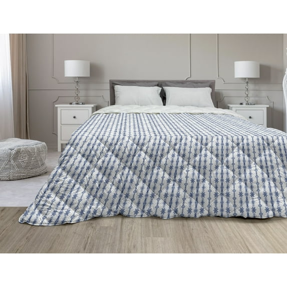 Ethnic Down Alternative Comforter, Talavera Pattern Mediterranean Ornaments Abstract Floral Motifs, Microfiber Quilt for All Season, 5 Sizes, Eggshell White and Dark Grey, by Ambesonne