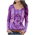 thumbnail image 2 of CEHVOM T-Shirt de Base pour Femmes, Imprimés d'Automne, Style Ethnique, Manches Longues, 2 of 5
