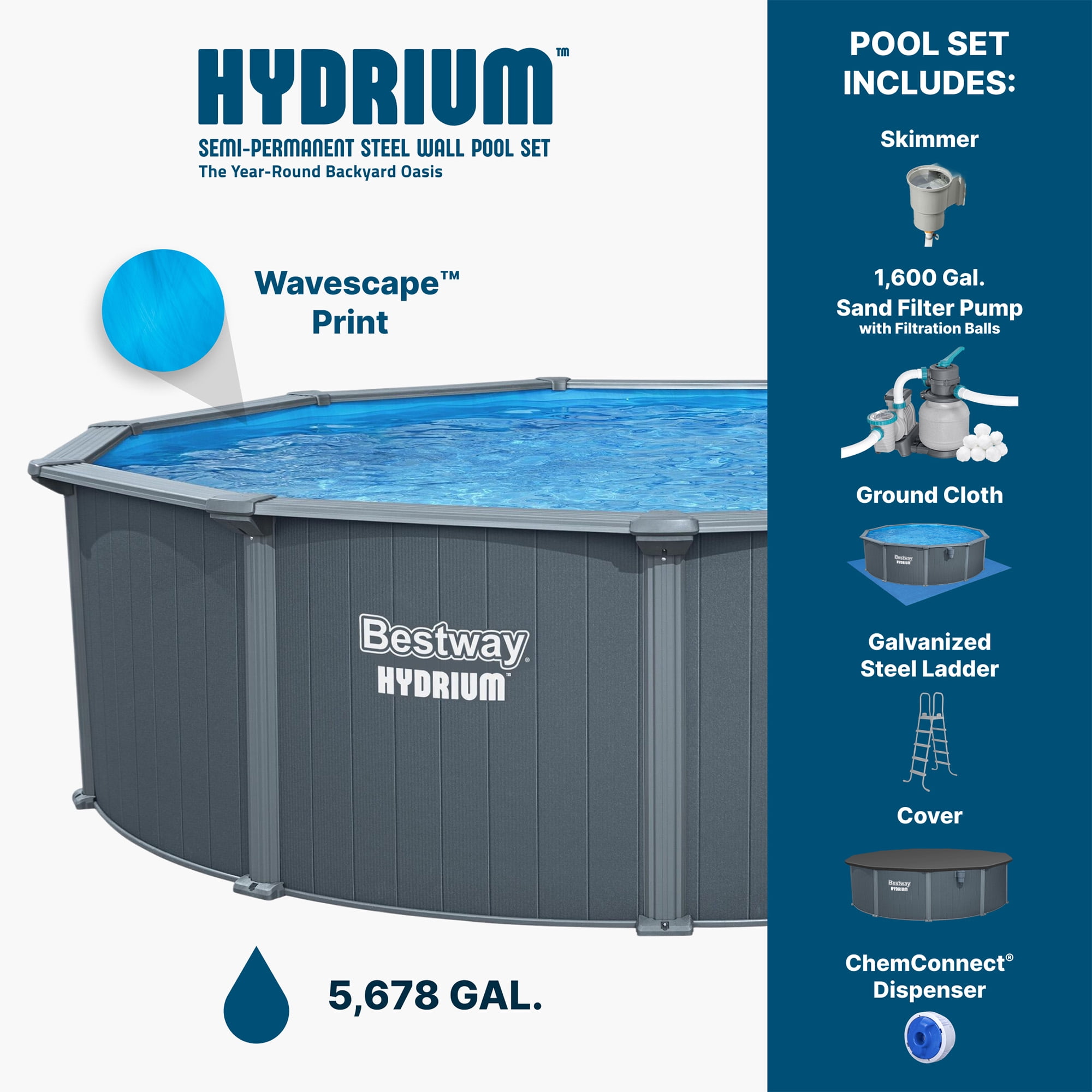 Bestway Hydrium 16' x 52" Steel Side Wall Above Ground Pool w/ Sand Pump & Accessories