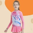 thumbnail image 4 of BULLPIANO Girls Two Piece Swimsuit Long Sleeve Rash Guard Sets with Skirt Sun Protection UV 50+ for 8-14 Years, 4 of 9