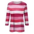 thumbnail image 5 of LWavelet Crew Neck Stripe Print Blouse Womens Plus Size 3/4 Sleeve Loose Fit Comfortable Daily Top Pink 3XL, 5 of 5