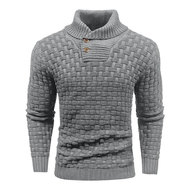 Rbaofujie Fall Sweaters Men'sWinter Knitted Solid Color Design Long Sleeved Stand Up Collar Sweater Gray Fall Sweaters