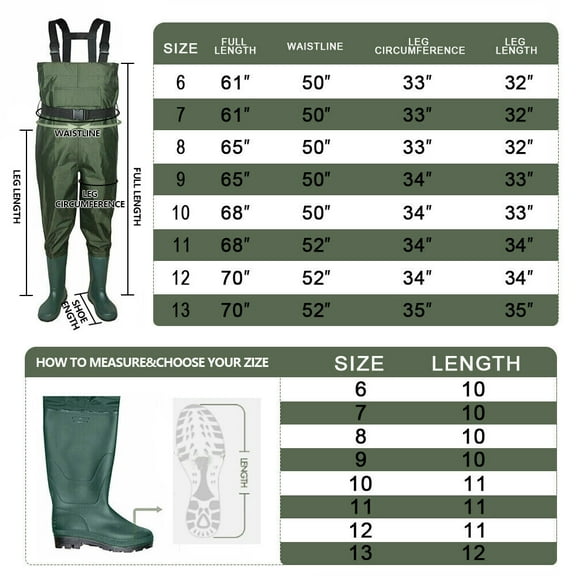 XiHuaZhaoChen Fishing Waders for Men and woman with Boots, Waterproof Hunting Chest Wader, Lightweight Bootfoot Waders,Army Green,US Size 6
