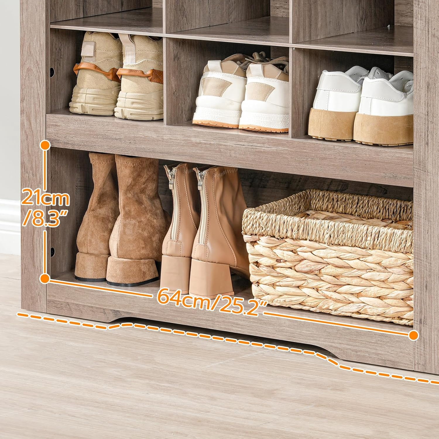 HOOBRO Shoe Cabinet 8-Tier Heavy Duty Shoe Rack with 24 Cubbies and 3 Hooks Entryway Closet Living Room Gray BG24SC01