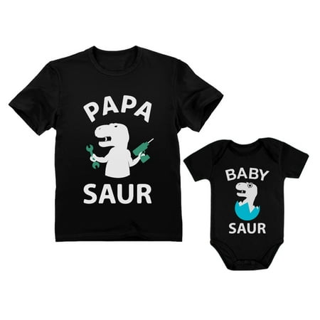 

Papa Saur T-Rex Dad & Baby Saur Daddy and Me Matching Set Father & Son Daughter Papa Black Small / baby Black 24M (18-24M)