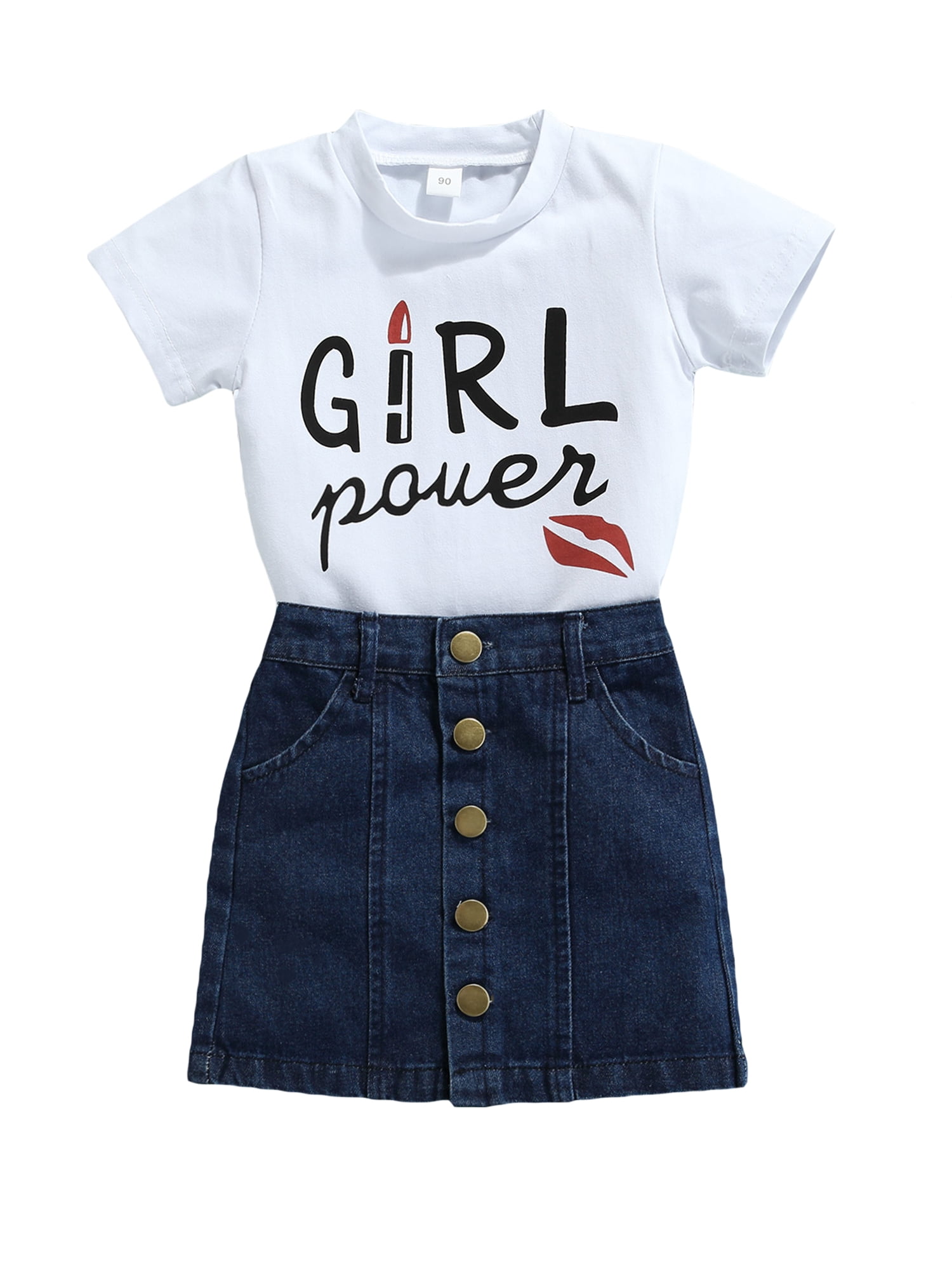 Shirt Button Placket Denim Skirt Set 