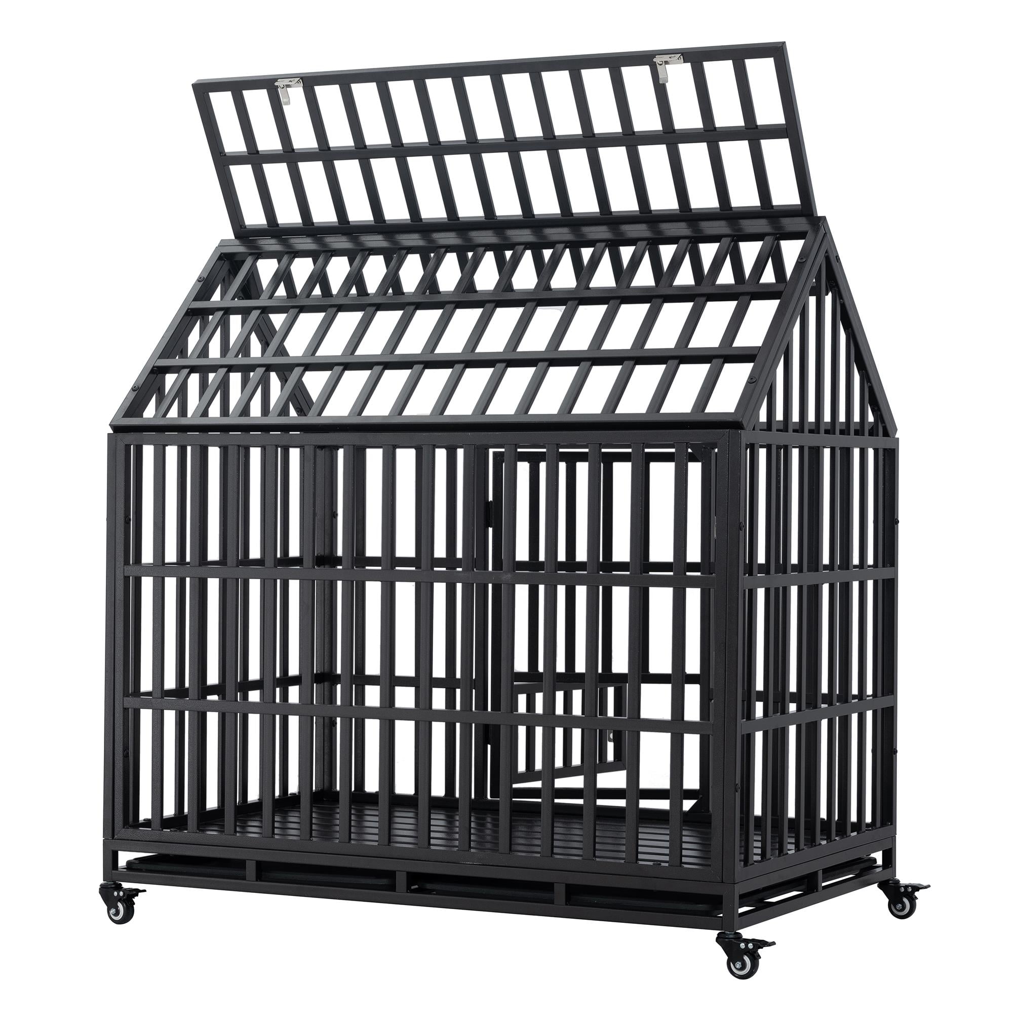 Pefilos 47" Heavy Duty Dog Crate for Indoor Dogs, Kennel with Tray and 4 Lockable Wheels, Pet Cage for Large Dogs, Black Pefilos 47" Heavy Duty Dog Crate for Indoor Dogs, Kennel with Tray and 4 Lockable Wheels, Pet Cage for Large Dogs, Black