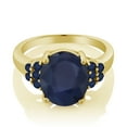 thumbnail image 2 of Gem Stone King 7.01 Ct Oval Blue Sapphire 18K Yellow Gold Plated Silver Ring (Size 6), 2 of 4