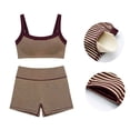 thumbnail image 2 of BODOAO Women's Workout Set 2 Piece Square Neck Striped Crop Tank Top High Waisted Biker Shorts Athletic Yoga Gym Fitness Outfit Stretchy Activewear Summer Training Clothes Brown M, 2 of 5