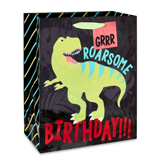 Multicolor Dinosaur Roarsome Birthday Paper Gift Bag, 10" x 12", by Way To Celebrate
