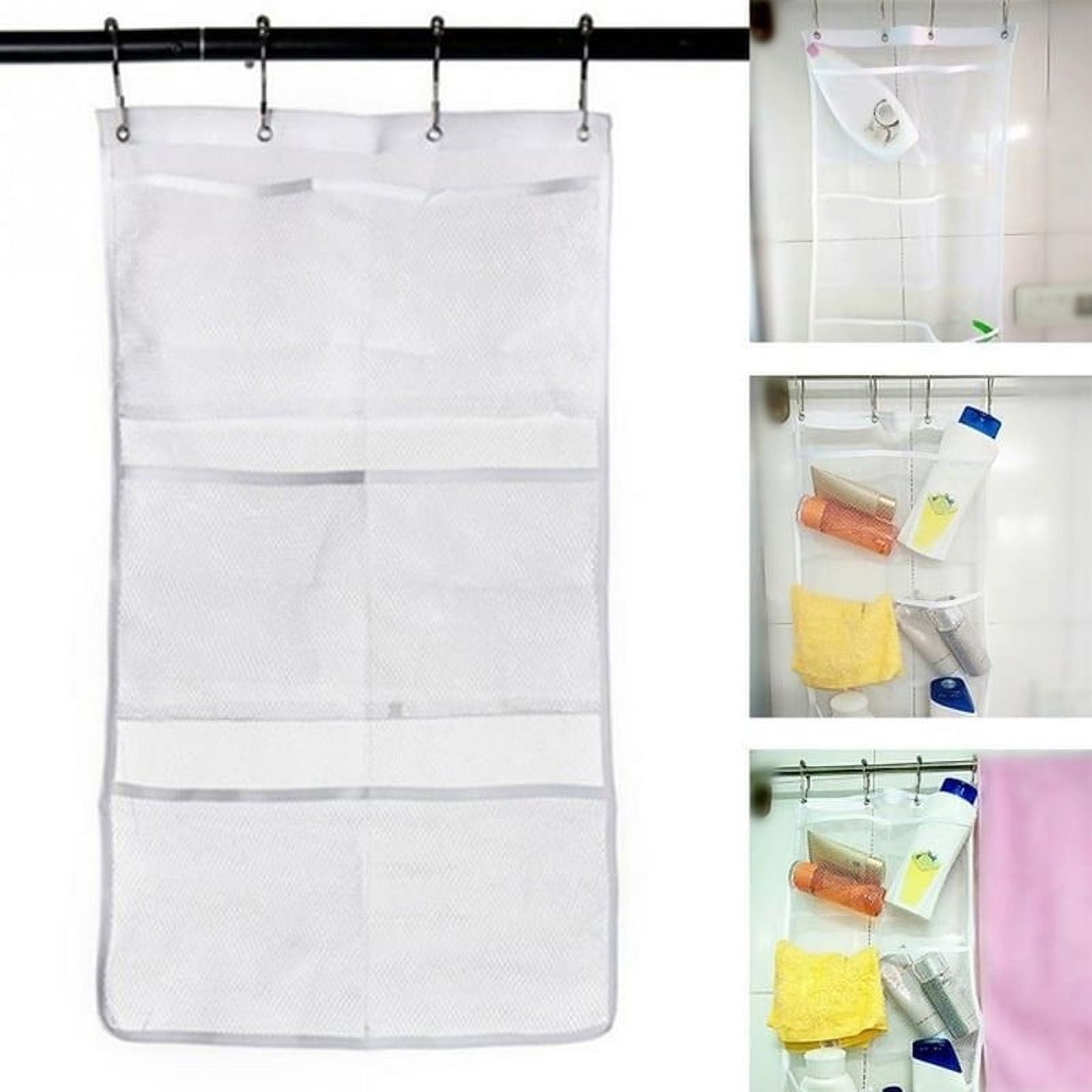 STARUBY 7 Pockets Mesh Shower Caddy Bathroom Hanging Mesh Bath Organizer  Shower Curtains Rod Hanging Caddies with 3 Hanging Rings and 3 Hooks for  Selection, 17 x 26 Inch, White_Staruby