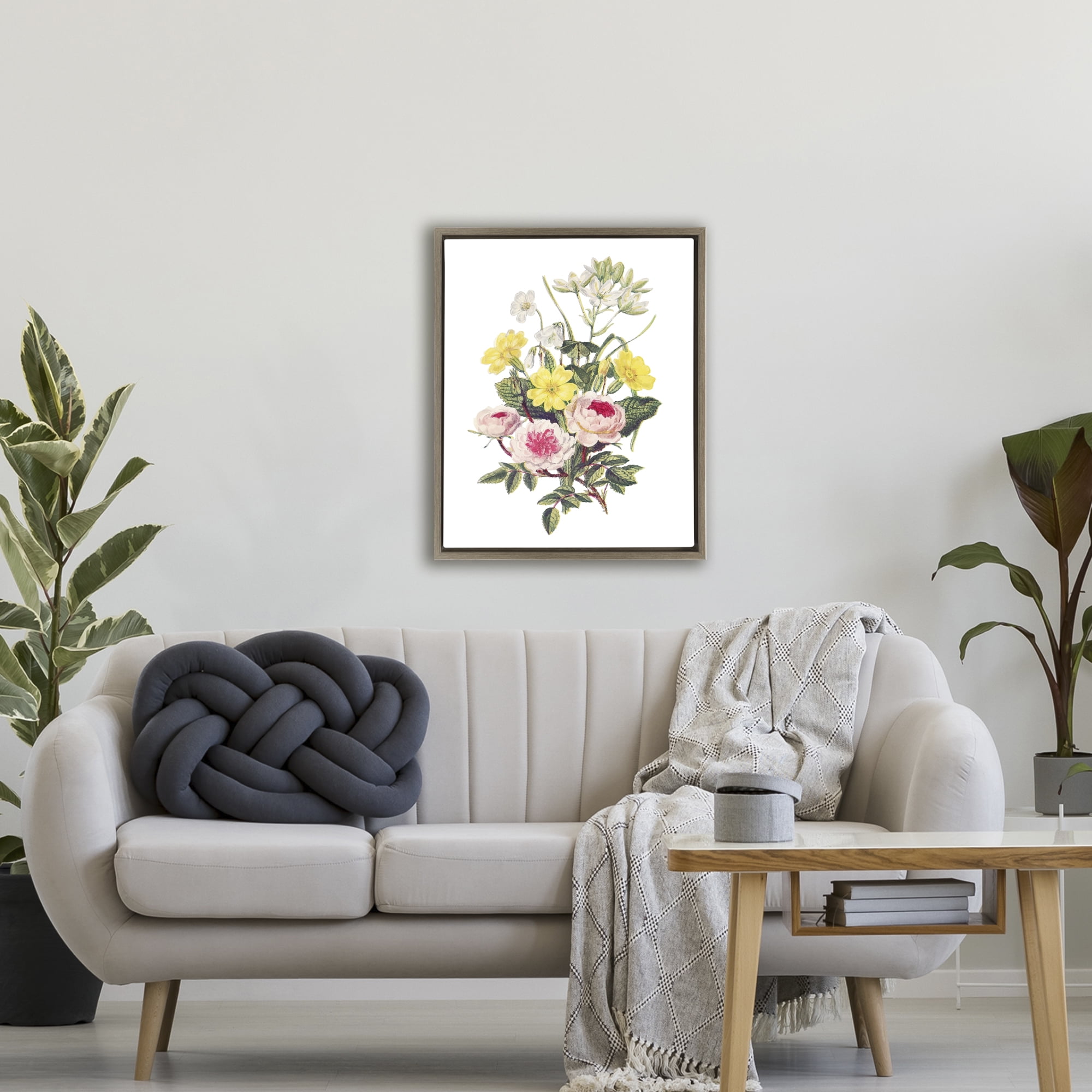 Bushel of Wild Florals Brown Framed Floater Canvas Wall Art, design by Lettered and Lined
