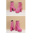 thumbnail image 5 of KIJBLAE Womens Glitter Ankle Boots Chunky High Heel Sparkly Booties Sexy Super Heel Party Sequin Cloth Winter Boots Pink 42, 5 of 5