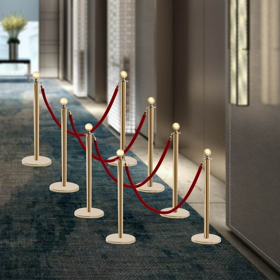 8 PCS Stanchion Posts Gold Crowd Control Stanchion with Red Velvet Ropes and Stands Crowd Control Barriers Red Carpet Poles Set for Party Prom Queue Line