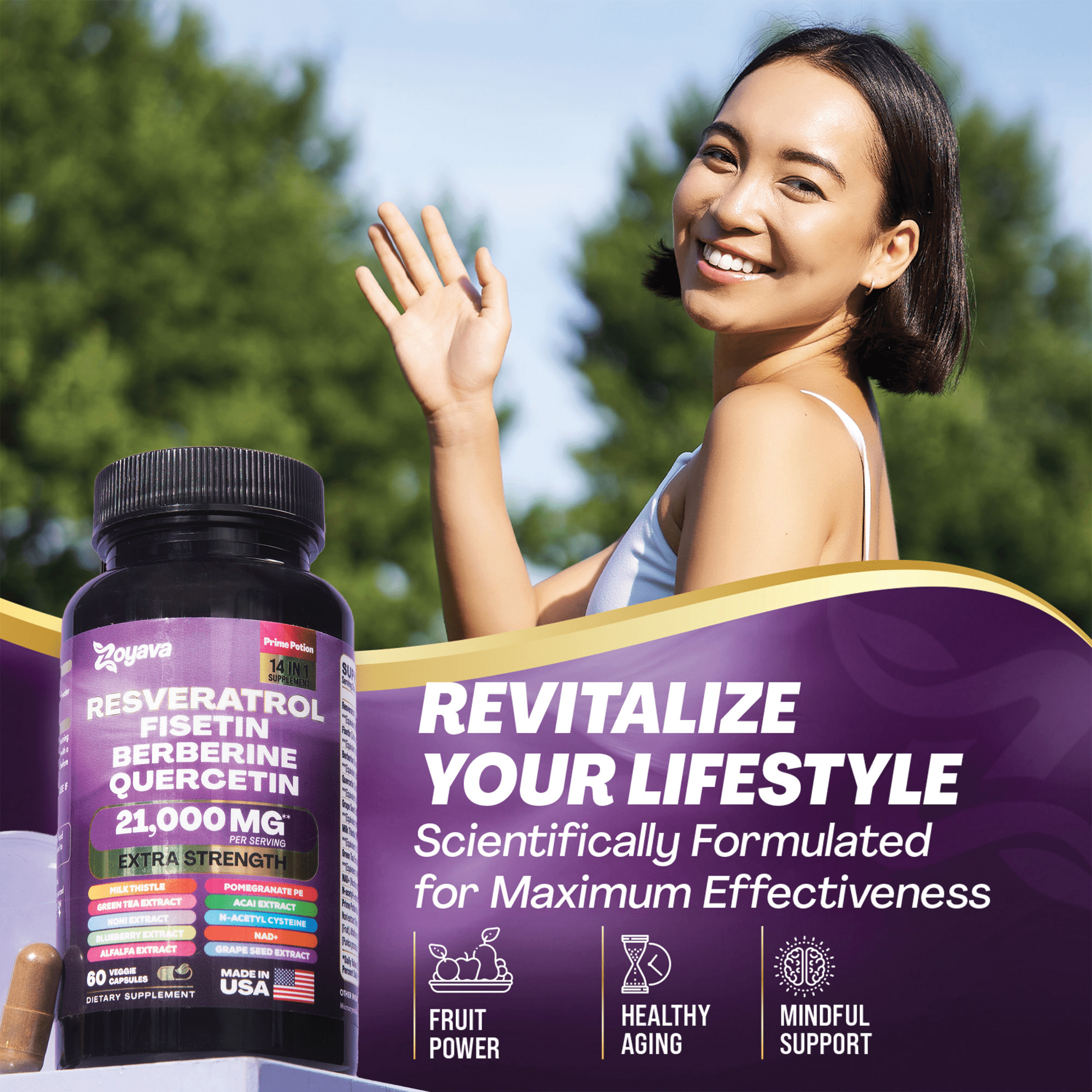 Zoyava Resveratrol Supplement with Milk Thistle, NAD+, Berberine, Quercetin, NAC, Grape Seed, Green Tea - 12600mg
