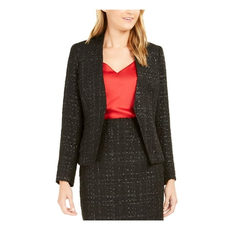 CALVIN KLEIN $139 Womens Black Printed Frayed Shimmering Jacket 4P Petites B+B