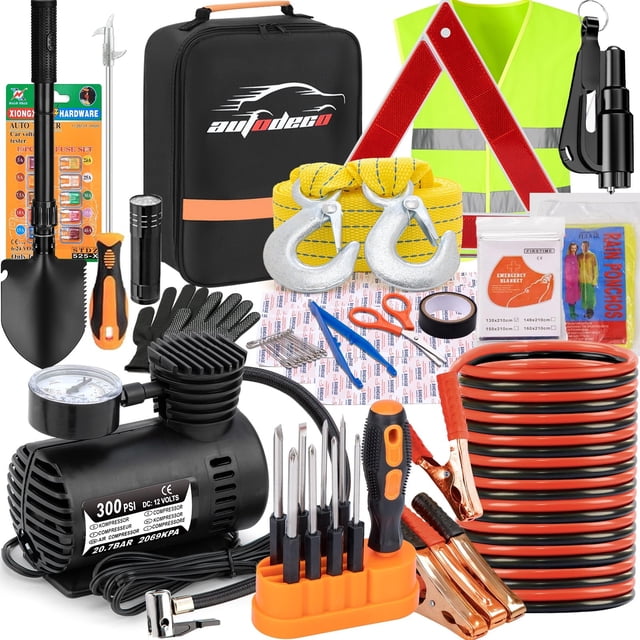 Kit de emergencia para auto AUTODECO con cables pasa corriente e inflador