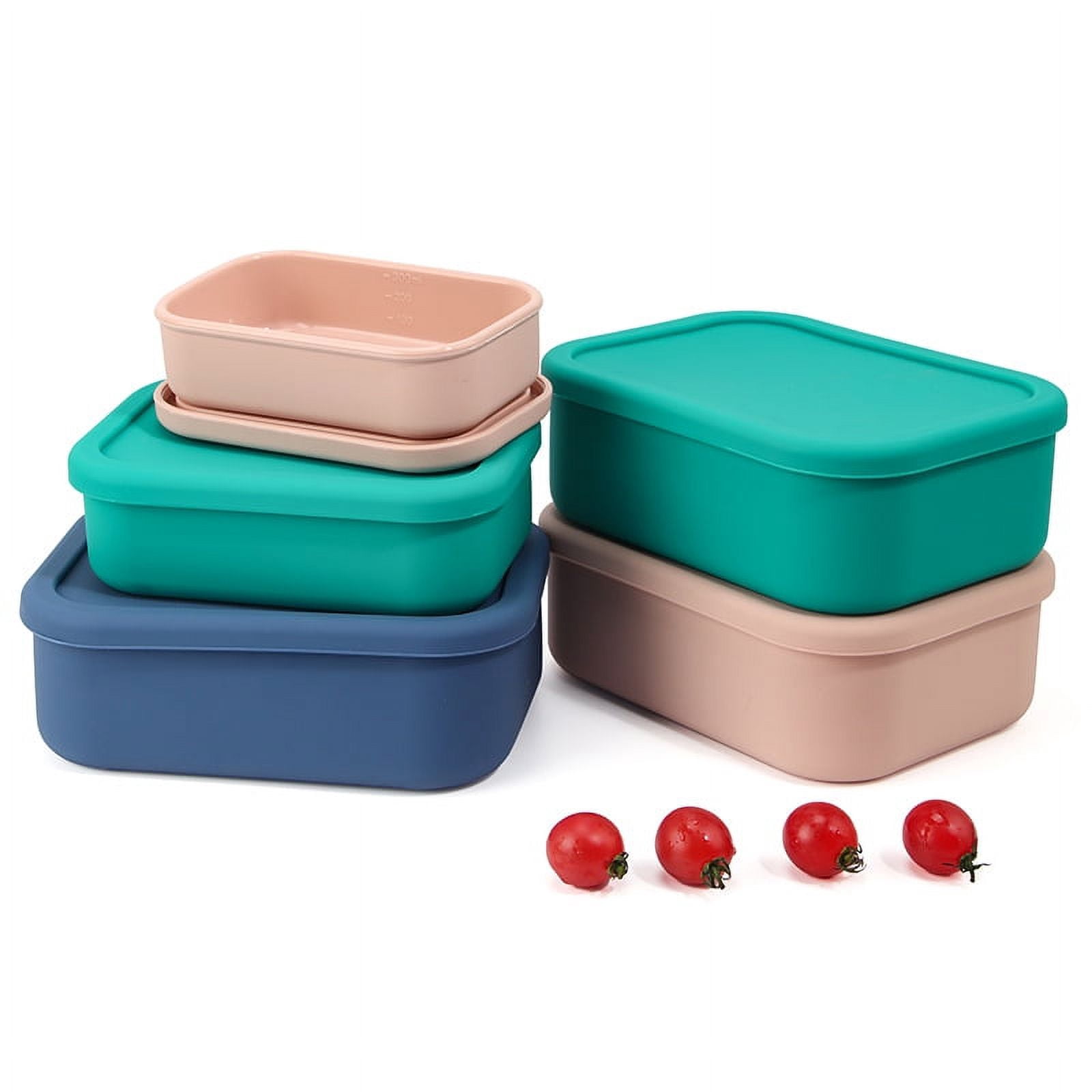Namzi -a Silicone Food Storage Containers Set of 3 - Bento Lunch Box Silicone Container with Lid, Freezer Container Hard Shell Silicone Seal 2300ml (Blue)
