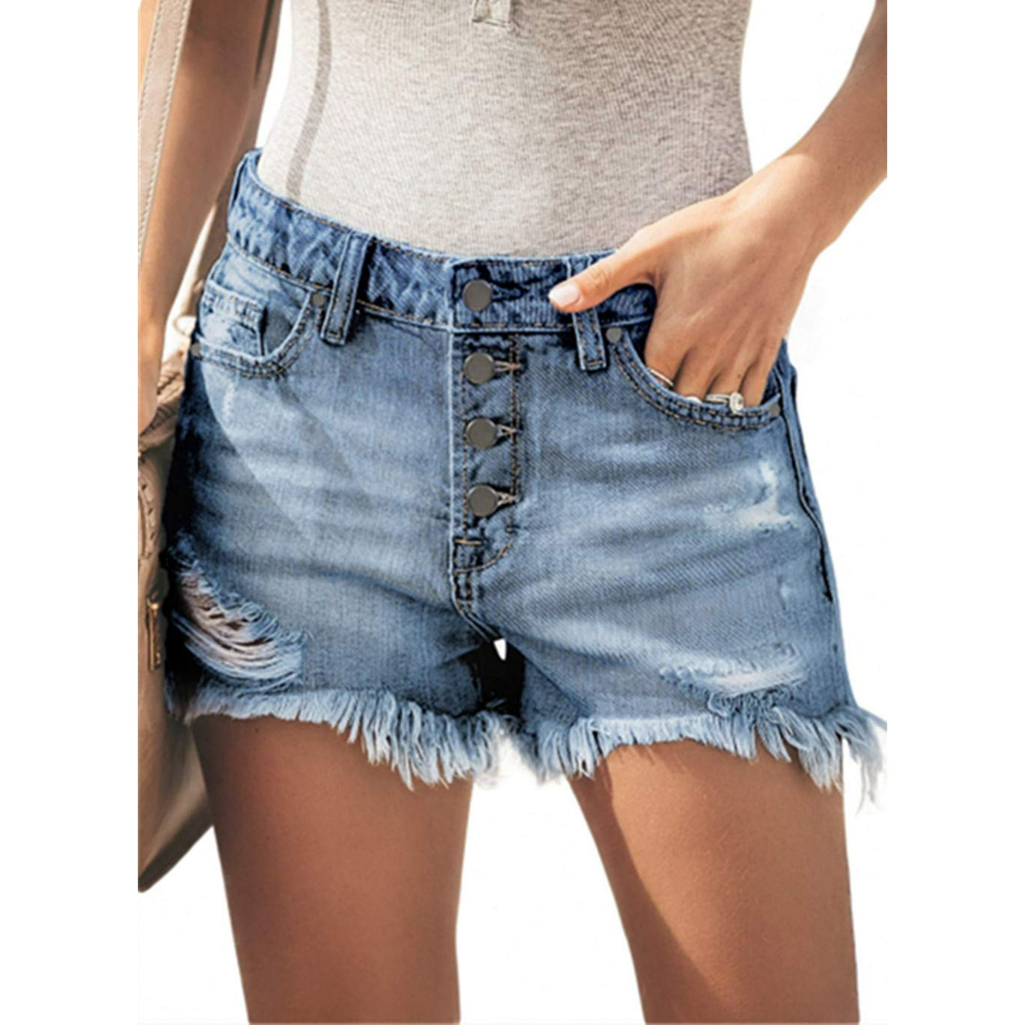 MODARANI Boyfriend Jean Shorts for Women Blue Distressed cut Off Denim Shorts Mid Rise cute Jeans M Walmart