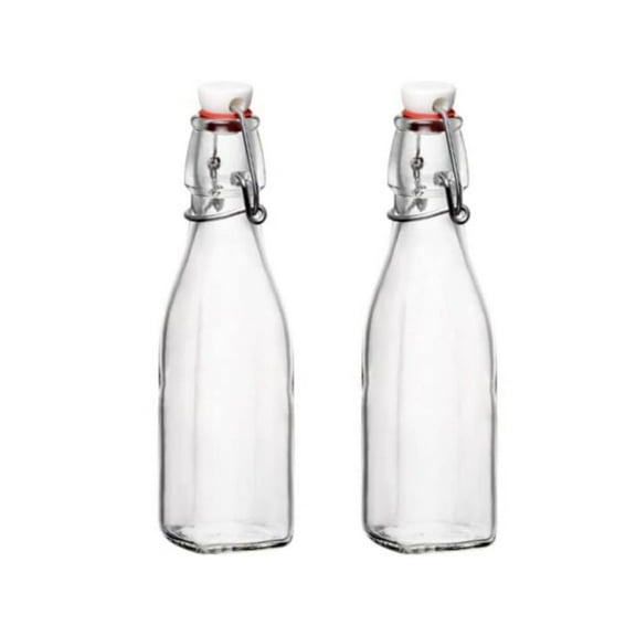 Bormioli Rocco Swing Top Glass Bottle (Set of 2) - 8.5 oz Kitchen Containers with Airtight Seal, Ideal for Homemade Dressings, Syrups, Infused Oils, Small-Batch Beverages - Glassware for Kitchen