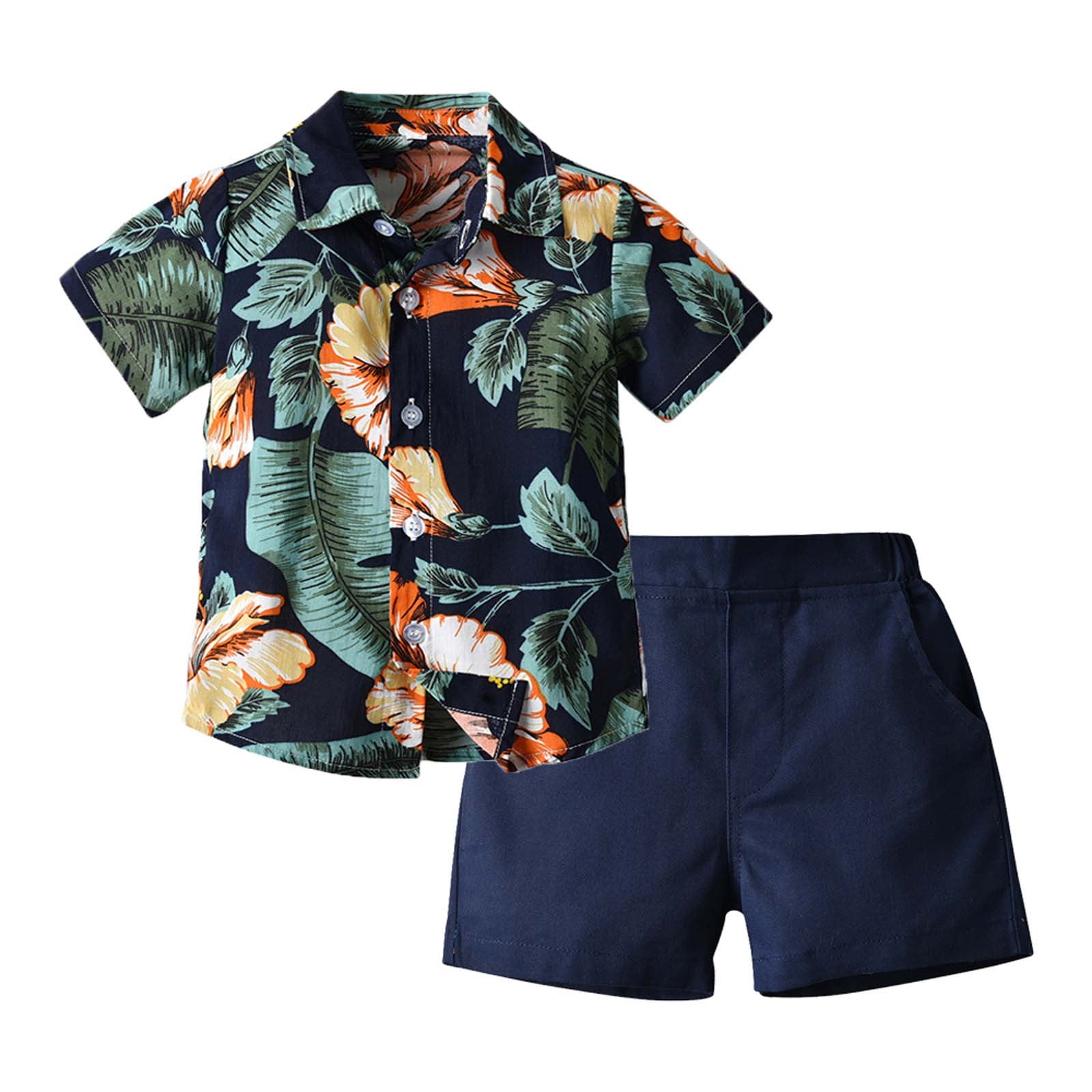 Penkiiy Boys Casual Short Sleeve Round-Neck Printing Shirts+Short Pants ...