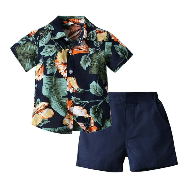 Birdeem Boys Casual Short Sleeve Round-Neck Printing Shirts+Short Pants Two-Piece Set
