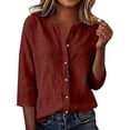 thumbnail image 2 of Women's Casual V Neck Button 3/4 Sleeve Linen Blouse Loose Fit Solid Color Tops for Summer, 2 of 6