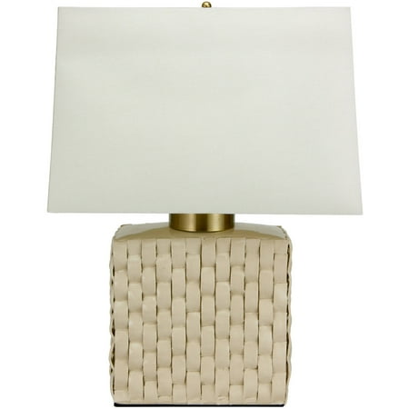 23" Basket Weave Cream Porcelain Jar Lamp