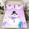 thumbnail image 2 of Homewish Cartoon Winter Snowman Twin Sheet Sets for Kid, Santa Claus Gifts Twin Fitted Sheet, Dreamy Purple Christmas Flat Sheet, Microfiber Bedroom Decor, 3 Pieces, 2 of 7