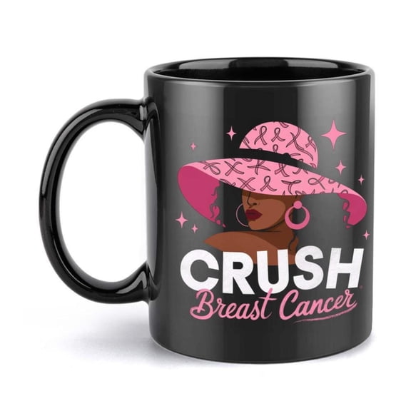 1pc Pink Ribbon Breast Cancer Awareness Funny Ceramic Coffee Mug Black with Pink Accents Reusable Dishwasher Ideal Juice Milk Birthday Holiday Gifts Breast Cancer Awareness Items
