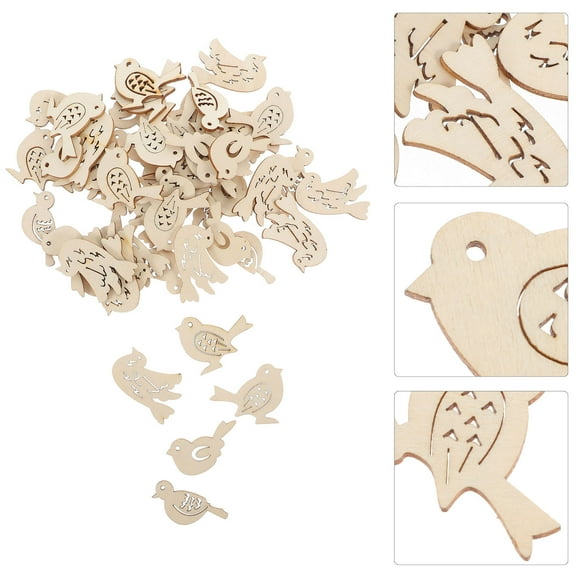 GOOHOCHY 50Pcs Wood Bird Slice for Craft Making Unfinished Handcraft Cutout