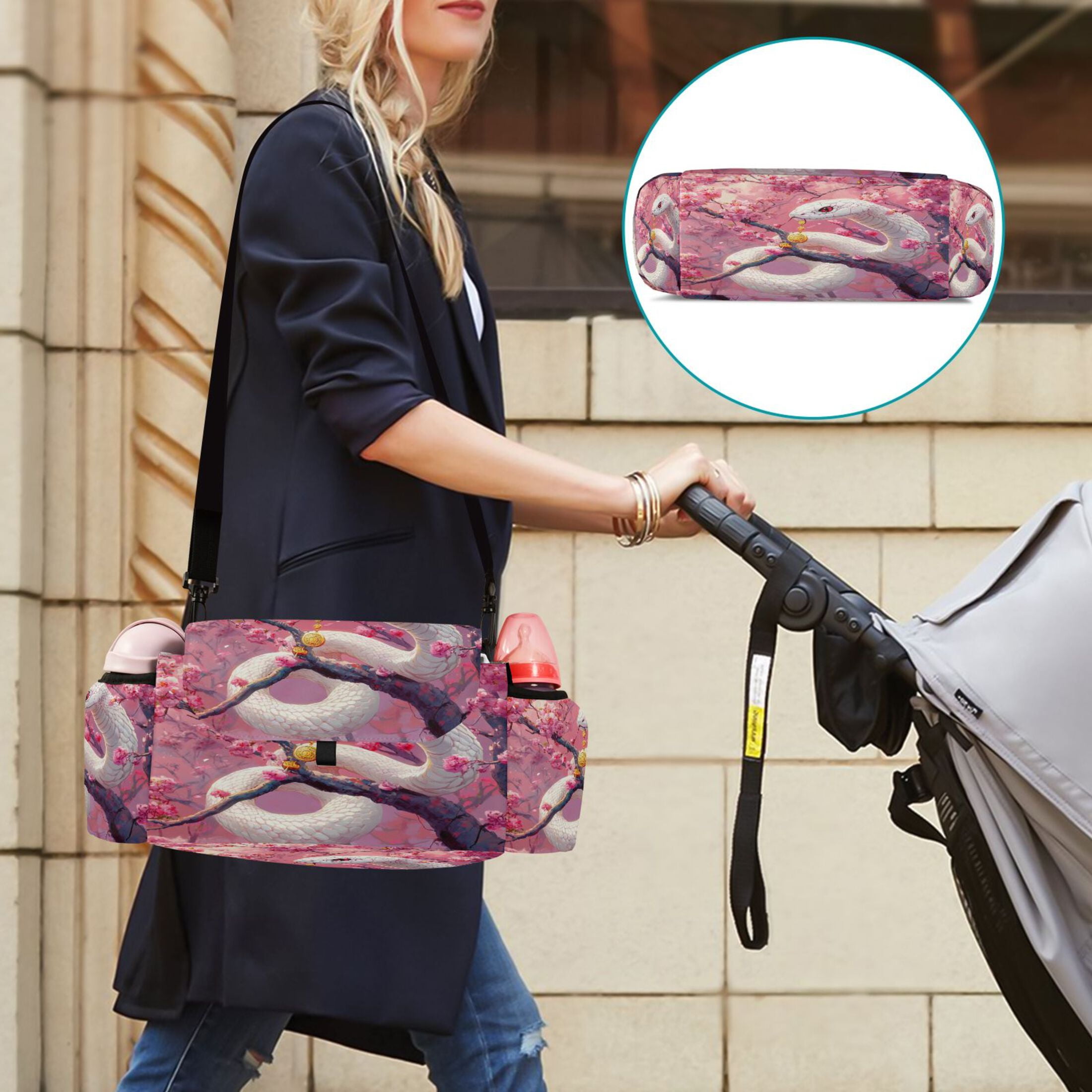 DIXRUYEE Stroller Organizer Serpent in Bloom Printed