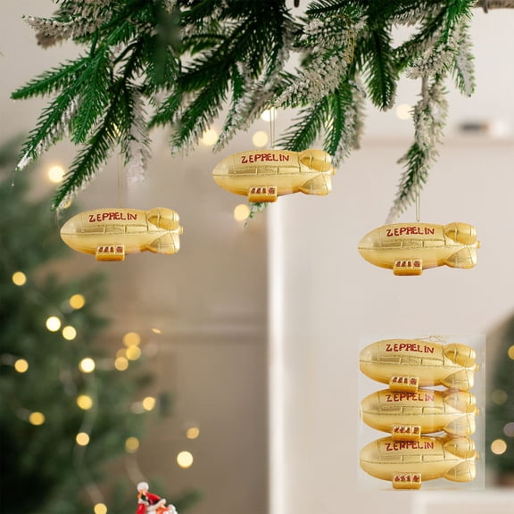 Spaceship Ball Christmas Ornament Plastic Hanging Decoration Holiday Tree Decor Shiny UFO Shape Festive Pendant, Gold,3PCS