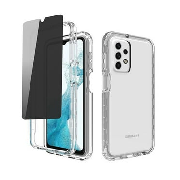 Xhy Samsung Galaxy A23 5G Case with Privacy Screen and Lens Protector 2 in 1 Reinforced Bumper Anti Scratch Transparent Shockproof Durable Non-Yellowing Crystal Clear Case for Galaxy A23 5G Phone