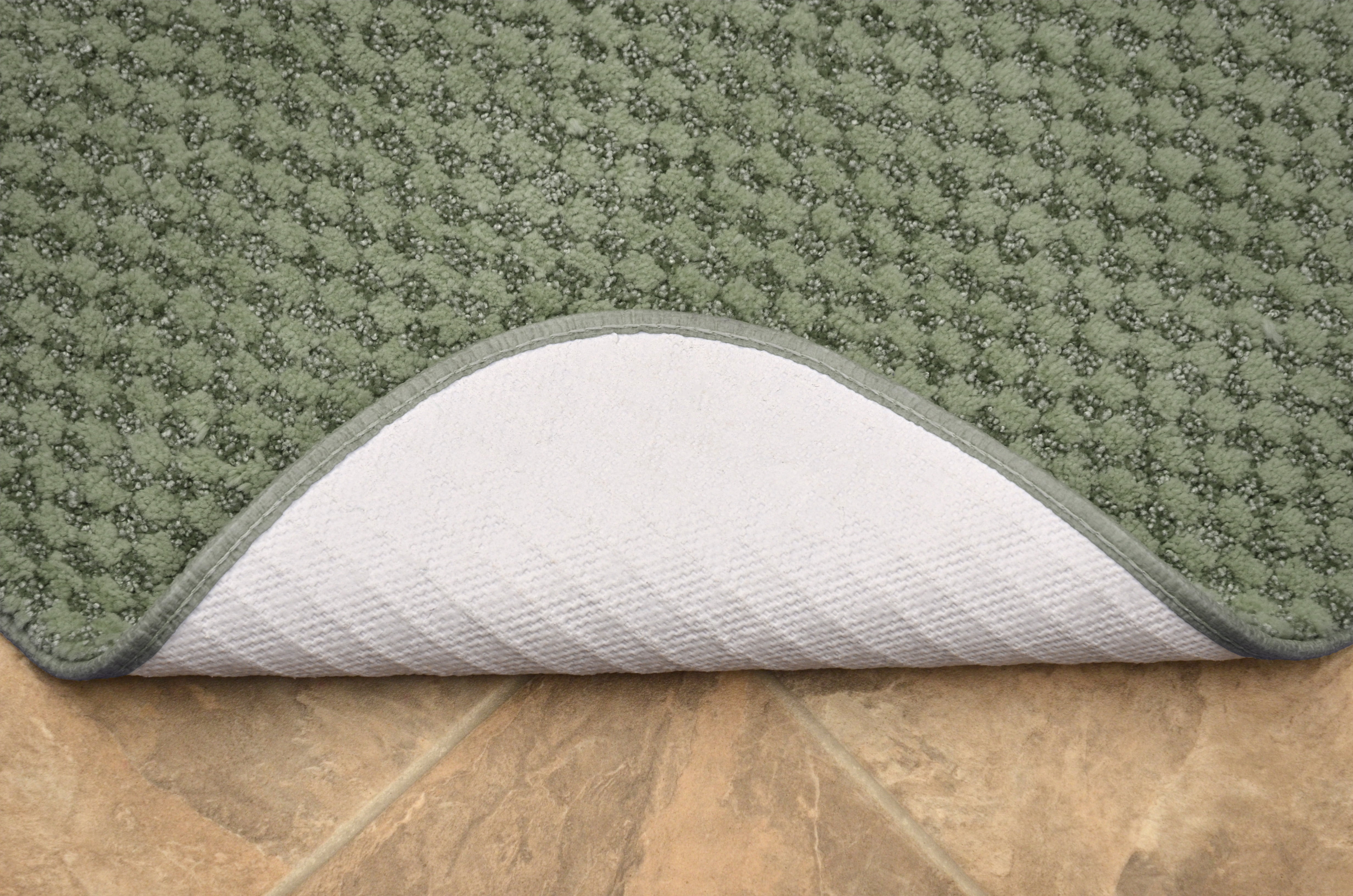 Garland Rug Cabernet Washable Nylon Bath Rug Set, 3 Piece Set (21"x34" Bath Rug, Contour Rug, & Toilet Lid) Deep Fern