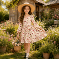 thumbnail image 5 of Lanbubble Girls Fall Dress Long Sleeve Floral Tiered Casual Flowy Dresses Square Neck A Line 7-14Y, 5 of 5