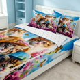 thumbnail image 2 of Erosebridal Cute Cat Zipper Full Size Comforter Sets with Fitted Sheet and 2 Pillowcases, Cartoon Flower Zipper Bedding Set, Reversible, Sky Blue Magenta, Reversible, 2 of 7