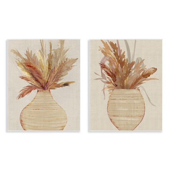 Stupell Industries Potted Feather Pampas Plants & Flowers Painting Unframed Art Print Wall Art, 11 x 14, Set of 2