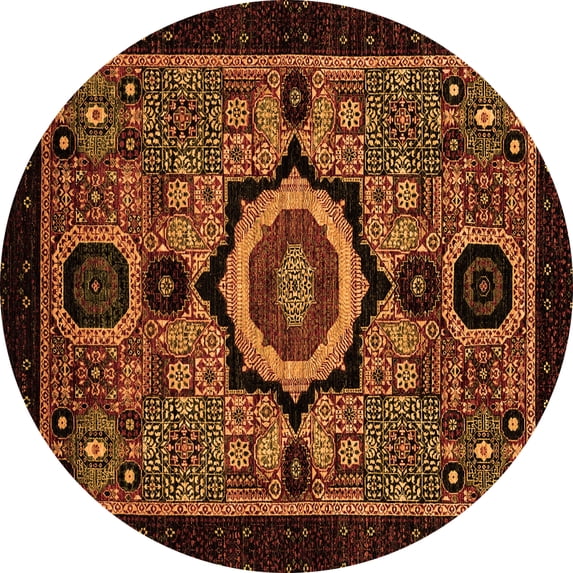 Ahgly Company Indoor Round Abstract Orange Modern Area Rugs, 3' Round