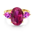 thumbnail image 2 of Gem Stone King 18K Yellow Gold Plated Silver Red Created Ruby and Pink Created Sapphire Ring for Women (5.00 Cttw, 14X10MM Oval and 7X5MM Pear Shape, Gemstone July Birthstone, Size 5), 2 of 3