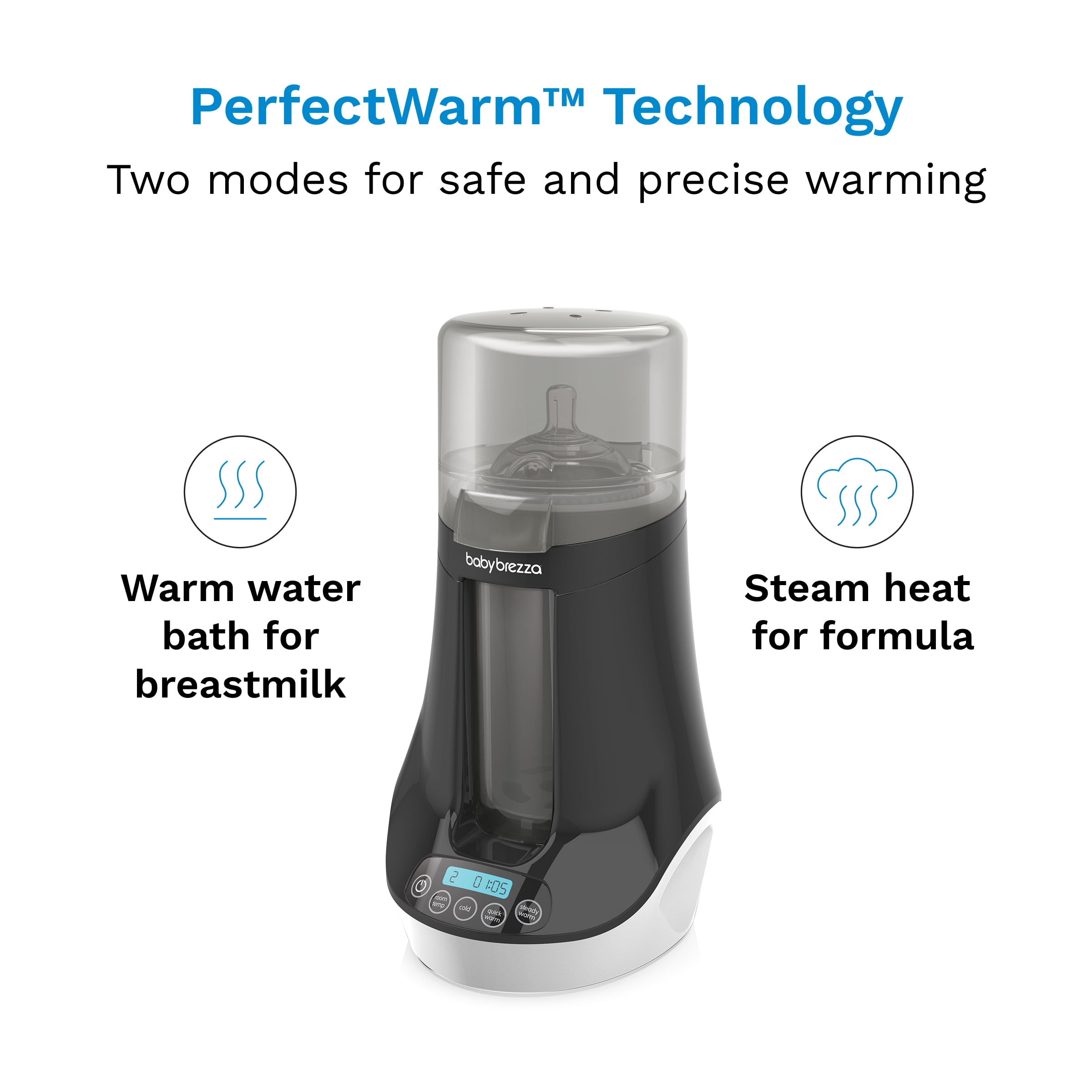 Baby Brezza Fast Baby Bottle Warmer - Baby Milk + Breastmilk Warmer Defroster – 2 Unique Temperatures for Breastmilk + Formula - Universal Fit for All Bottles, Bags + Jars