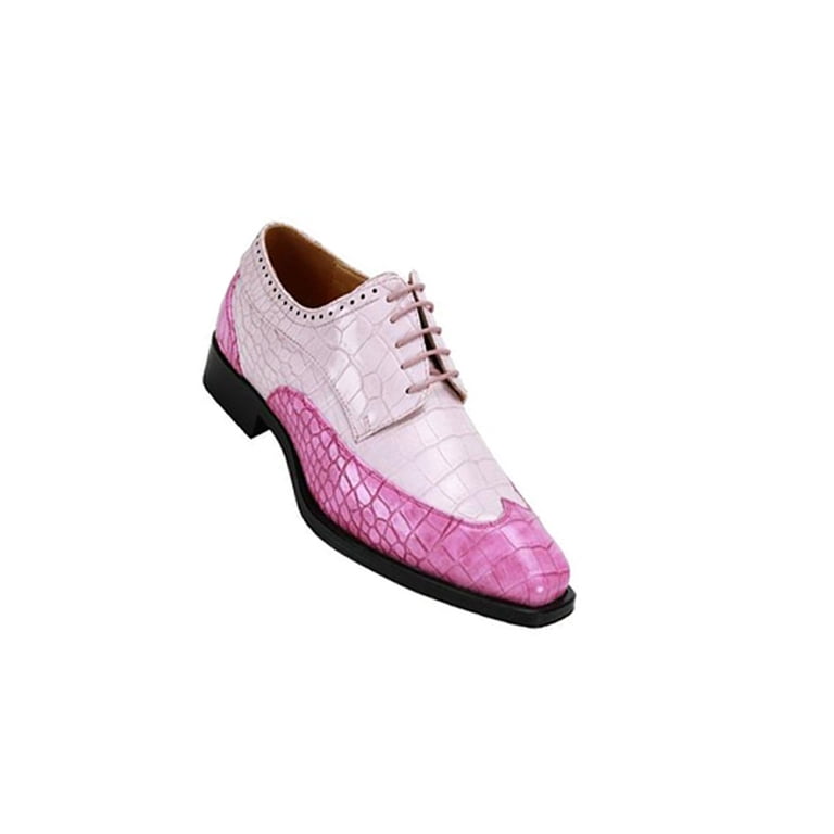 rose pink dress shoes Pink Men's Alligator Crocodile Print Oxford Fashion Lace Up Dress Shoe