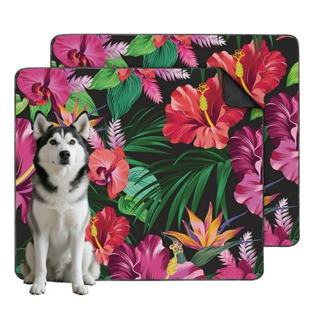 Tropical Leaf Pattern Dog Pee Pads Washable Reusable Absorbent Training Pad with Secure Grip Bottom for Hardwood Floors (Hawaiian plant patterns 35 x41 )