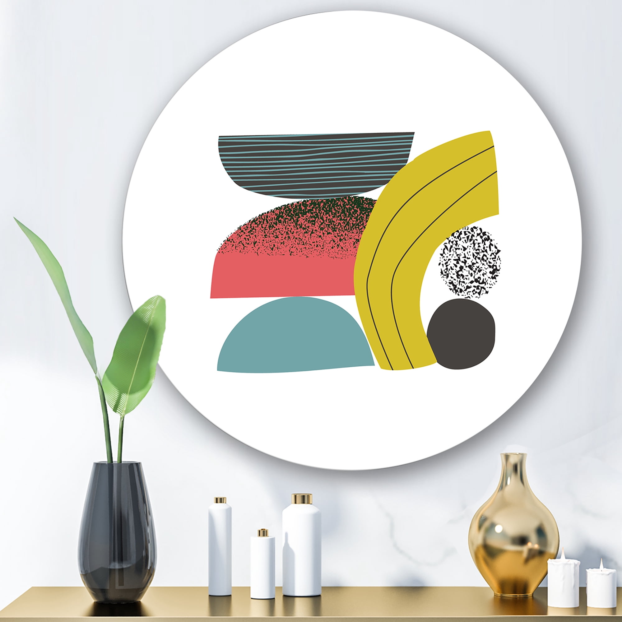 Designart 'Abstract Colorful Geometric Art Collage II' Modern Circle Metal Wall Art 11x11 - Disc of 11